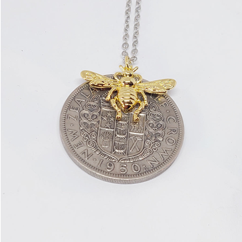 Half Crown Pendant with Large Gold Honeybee