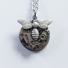 Mini Steampunk Pendant w Silver Bee-jewellery-The Vault