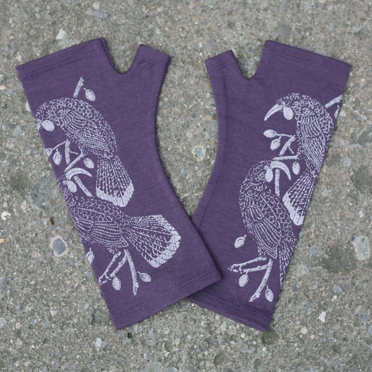 Merino Fingerless Gloves Purple Huia