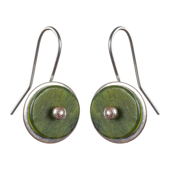 Silver Greenstone Disc Earrings