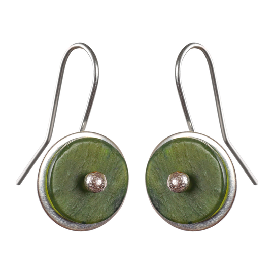 Silver Greenstone Disc Earrings
