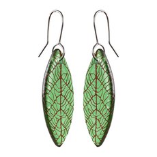 Glass Leaf Skeleton Earrings Green-jewellery-The Vault