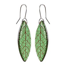 Glass Leaf Skeleton Earrings Green-jewellery-The Vault