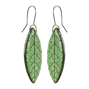 Glass Leaf Skeleton Earrings Green