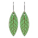 Glass Leaf Skeleton Earrings Green