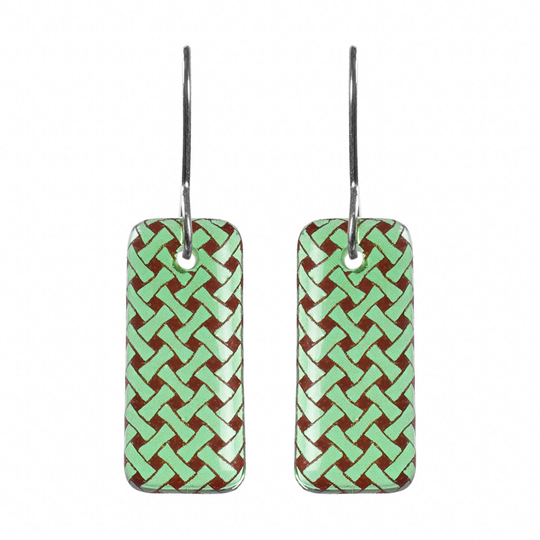 Glass Woven Flax Drop Earrings Green