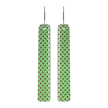 Glass Woven Flax Long Drop Earrings Green