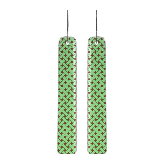 Glass Woven Flax Long Drop Earrings Green