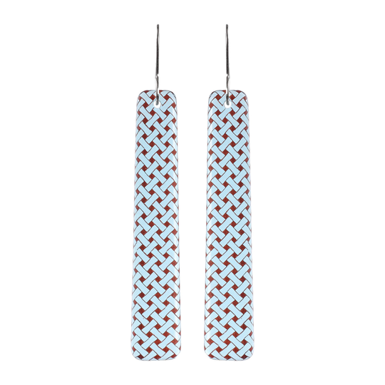 Glass Woven Flax Long Drop Earrings Light Blue