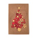 Handpainted Christmas Card Flower Tree Red