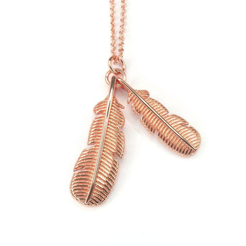 Double Huia Feather Necklace Rose Gold Plate