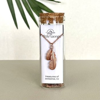 Double Huia Feather Necklace Rose Gold Plate-jewellery-The Vault