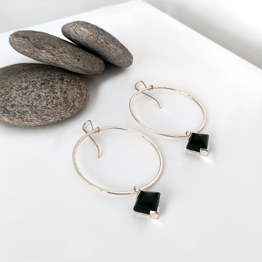 Kite Faceted Pounamu Hoop Earrings