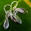 Small Bud & Leaf Earrings Silver Copper 