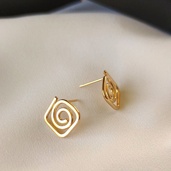 Diamond Swirl Stud Earrings Gold Plate