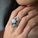 Vampire Bat Ring with Rainbow Moonstone