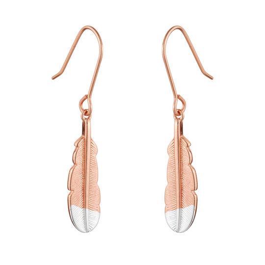 Huia Feather Earrings Rose Gold Plate