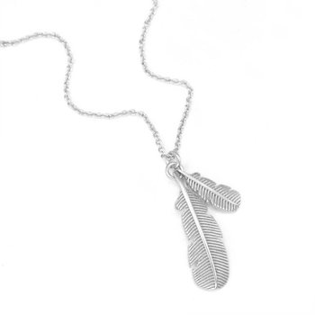 Double Huia Feather Pendant Silver Plate