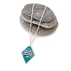 Diamond Shape Enameled Pendant Blue White-jewellery-The Vault