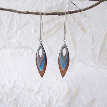 Three Leaf Earrings Silver Blue Copper