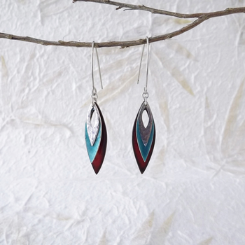 Three Leaf Earrings Silver Blue Red