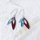 Three Leaf Earrings Silver Blue Red