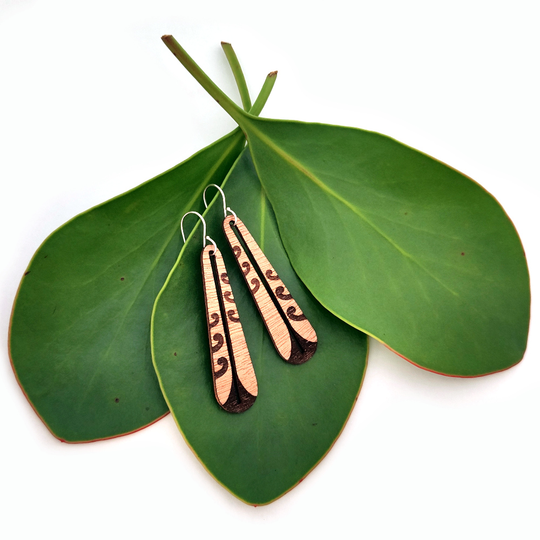 Piwakawaka Feather Earrings Plywood 50mm