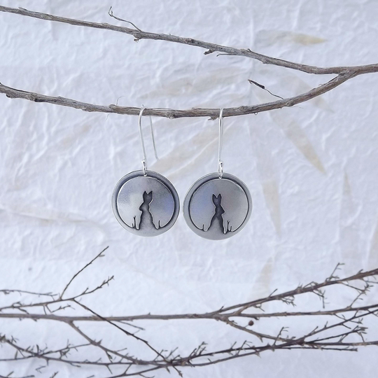 Hare and Moon Earrings Silver