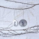Large Hare and Moon Earrings Silver