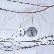 Large Hare and Moon Earrings Silver-jewellery-The Vault