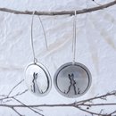 Large Hare and Moon Earrings Silver