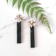 Cabbage Tree Earrings with Greenstone-jewellery-The Vault