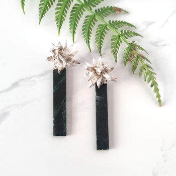 Cabbage Tree Earrings with Greenstone