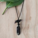 Tui and Feather Glass Pendant on Cord