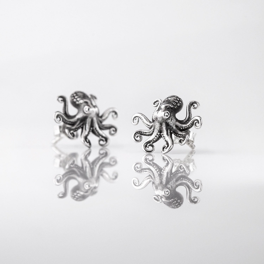 Baby Kraken Octopus Studs Silver
