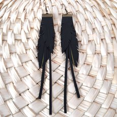 Double Feathers on Crimp Earrings Medium-jewellery-The Vault