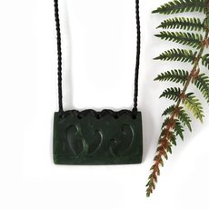 Pounamu Pendant Lashed Rectangle Koru Detail-jewellery-The Vault