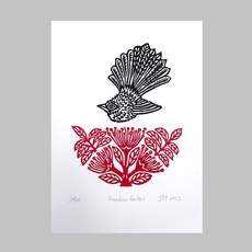 Freedom Fantail Linocut Print A4-artists-and-brands-The Vault