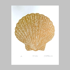 NZ Scallop Gold Linocut Print 405mm x 505mm-artists-and-brands-The Vault