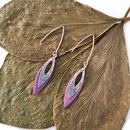 Double Abstract Leaf Earrings Silver Purple