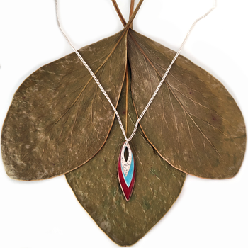 Three Leaf Pendant Silver Blue Red