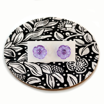 Glass Five Petal Flower Studs Jelly Purple