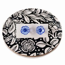 Glass Five Petal Flower Studs Mid Blue-jewellery-The Vault