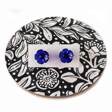Glass Five Petal Flower Studs Sapphire Blue-jewellery-The Vault