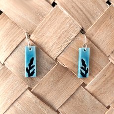 Porcelain Earrings Rectangle Harakeke Blue-jewellery-The Vault