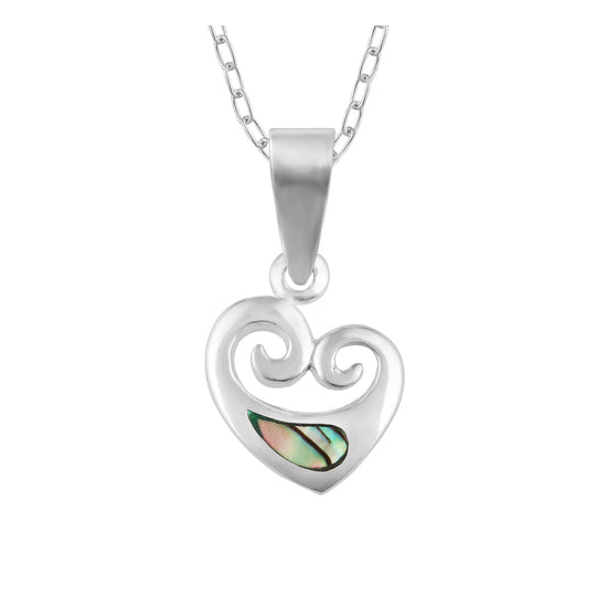 Paua Koru Heart Necklace Silver