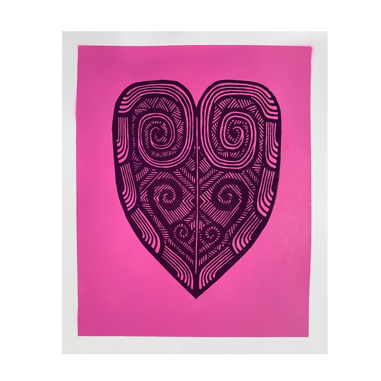 Aroha Nui (Pink Purple) Linocut Print