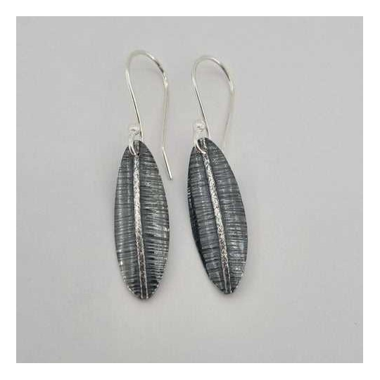Small Silver Leaf Earrings Oxidised Finish