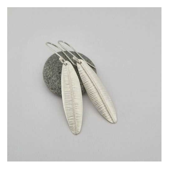 Large Silver Leaf Earrings Matte Finish