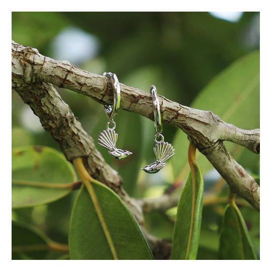 Piwakawaka Huggies Earrings Silver